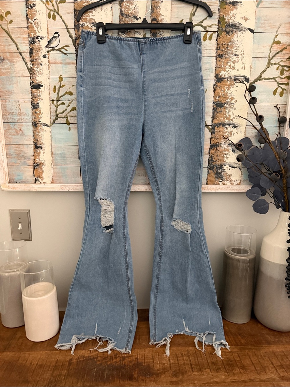 Tinseltown Light Blue Distressed Flare Jeans